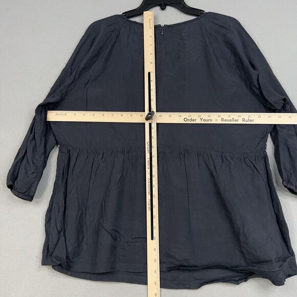 Boden Blouse Womens 18 Blue Embroidered Boho Peasant Tunic Top Smocked Coastal - Picture 9 of 12